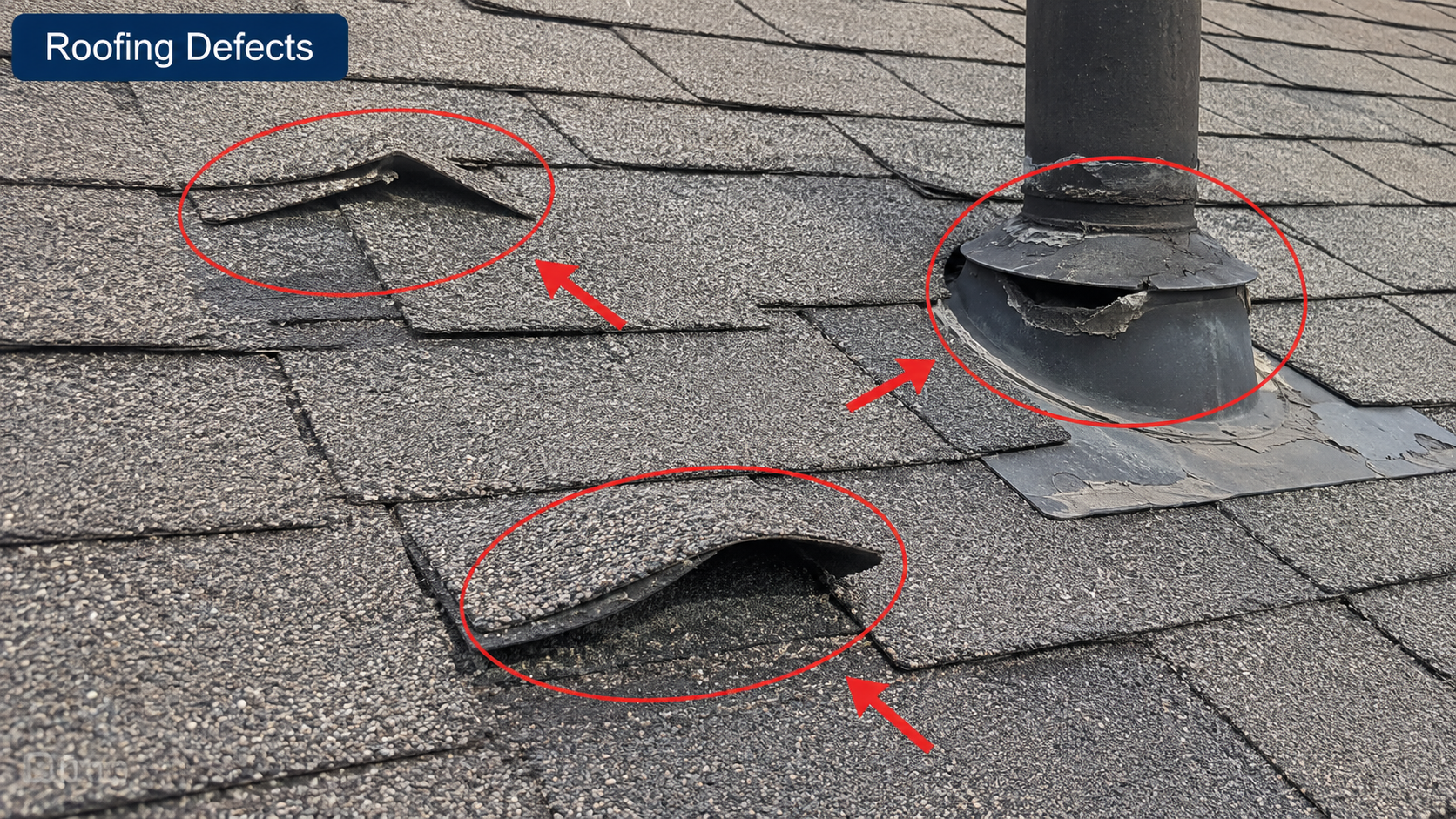 Residential roof covering with visible defects